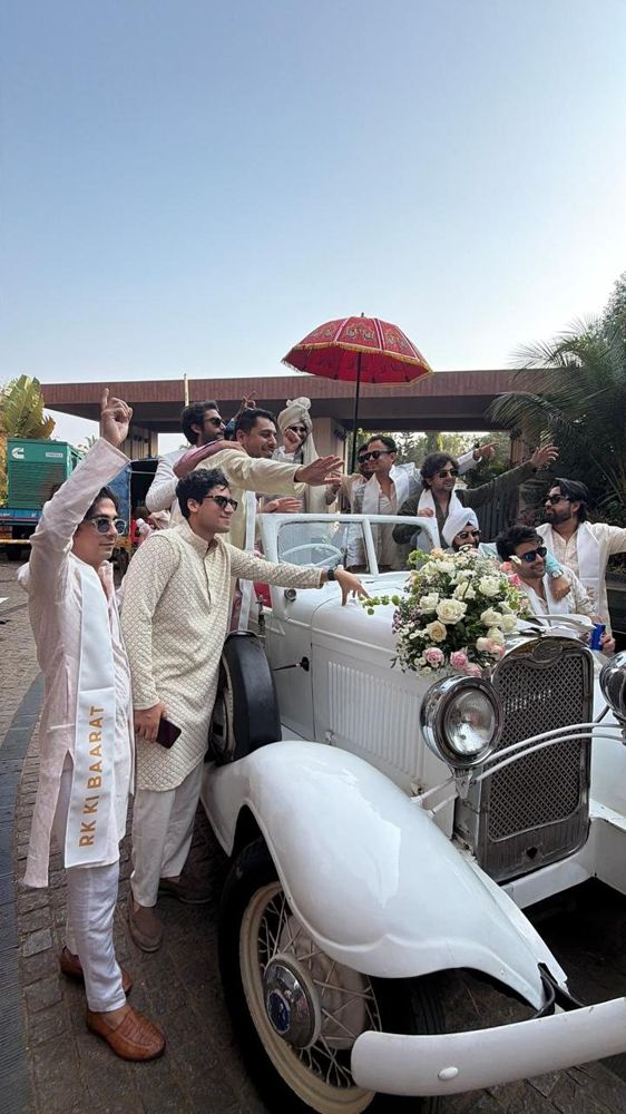 Baraat celebration in the white vintage tourer